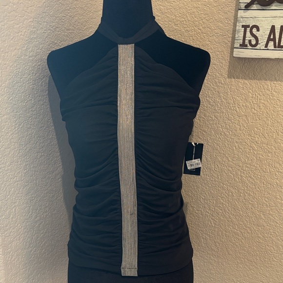 INC International Concepts Black Halter Top with Silver Detail - Picture 1 of 3